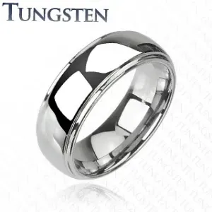 Poročni prstan iz volframa - dvignjena sredina, zrcalnat sijaj, 6 mm - Velikost: 49