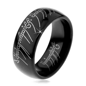 Prstan iz volframa – gladek črn prstan, motiv Gospodarja prstanov, 8 mm - Velikost: 50