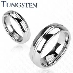 Sijoč volframov prstan srebrne barve, vdrtina na sredi, 6 mm - Velikost: 52