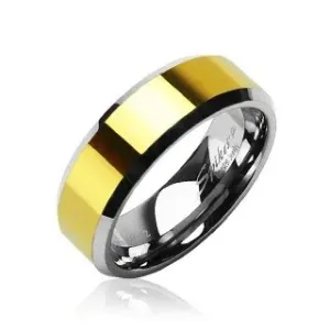 Volframov prstan s prirezanima robovoma in sredinskim pasom v zlati barvi, 8 mm - Velikost: 68