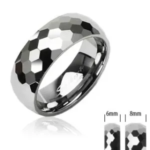 Volframov prstan srebrne barve, brušeni bleščeči šestkotniki, 6 mm - Velikost: 49