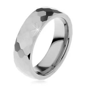 Volframov prstan srebrne barve, brušeni sijoči šesterokotniki, 6 mm - Velikost: 54