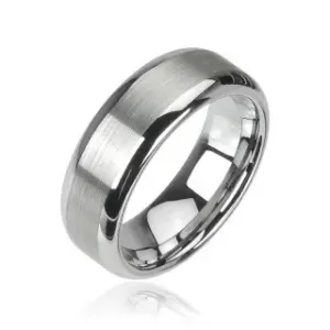 Volframov prstan srebrne barve, mat osrednja linija in bleščeča robova, 8 mm - Velikost: 49