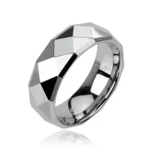 Volframov prstan srebrne barve z rombi, 6 mm - Velikost: 49