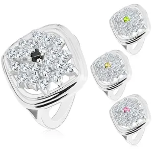 Masiven prstan srebrne barve, romb, okrašen s sijočimi cirkoni - Velikost: 54, Barva: Rožnata