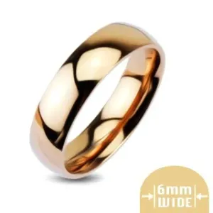 Zaobljen sijoč kovinski poročni prstan v rožnato zlati barvi - Velikost: 56