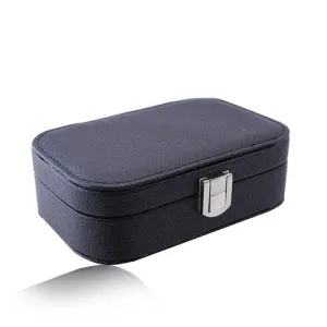 Črna potovalna škatla za nakit - imitacija usnja, sijoča kovinska zaponka