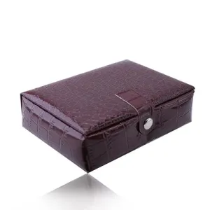 Pravokotna škatla za nakit bordo barve – imitacija krokodilje kože, zapiranje s patentom