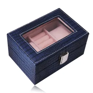 Pravokotna škatla za nakit v temno modri barvi – imitacija krokodilje kože, zaponka