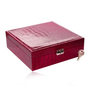 Pravokotna škatla za nakit v temno roza barvi - imitacija krokodiljr kože, zaponka, ključ