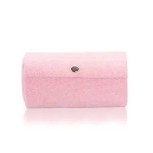 Škatla za nakit roza barve - valjaste oblike, trije prekati