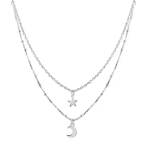 925 Srebrna ogrlica - dvojna verižica, zvezda in polmesec