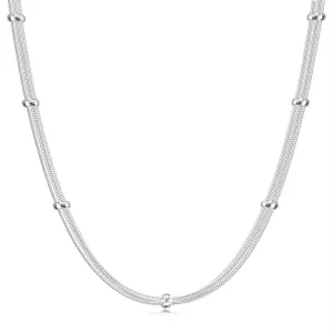 925 srebrna ogrlica - verižice, točkovno povezane z gladkimi kroglicami, sijoč zaključek