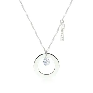925 srebrna, sijoča ogrlica - oblika kroga z izrezom, ploščica z napisom 