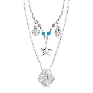 Ogrlica iz 925 srebra - morska školjka, morska zvezda, naravni amazonit, turmalin in turkiz
