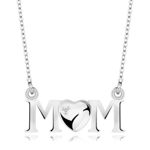 Ogrlica iz 925 srebra - napis MOM, srce z okroglim brilijantom