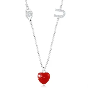 Ogrlica iz 925 srebra - oko zaščite, rdeče srce, črka 