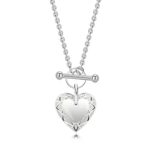 Ogrlica iz 925 srebra – preklop, tanka verižica, srce, strukturiran rob