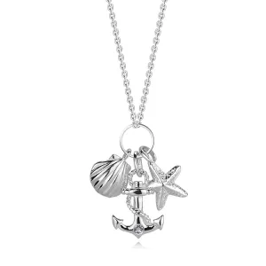 Ogrlica iz 925 srebra – prozoren cirkon, sidro z vrvjo, morska zvezda in školjka