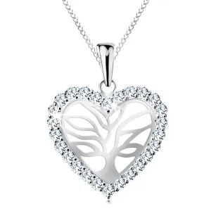 Ogrlica iz srebra 925, drevo življenja v lesketavem srcu, verižica