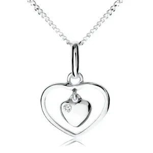 Ogrlica iz srebra 925, drobno viseče srce znotraj konture srca
