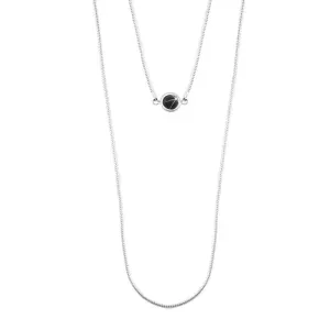 Ogrlica iz srebra 925, dvojna verižica s kačastim vzorcem, črna polkroglica
