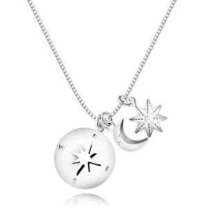 Ogrlica iz srebra 925 – kompas z izrezom, zvezda in luna s cirkonom