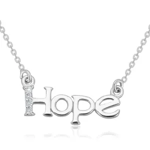 Ogrlica iz srebra 925 – lesketava verižica, napis HOPE z linijo diamantov