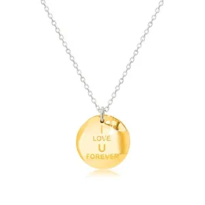 Ogrlica iz srebra 925 – medaljon zlate barve, napis »I LOVE YOU FOREVER«, lemniskata s cirkoni