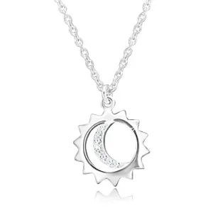 Ogrlica iz srebra 925 – obesek na verižici, obris sonca in lune s cirkoni