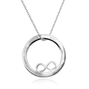 Ogrlica iz srebra 925 – obris kroga s simbolom neskončnosti, napis, oglata verižica