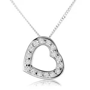 Ogrlica iz srebra 925, obris simetričnega srca, prozorni cirkoni