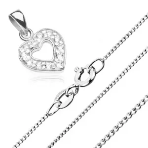 Ogrlica iz srebra 925, obris srca s cirkoni in sijoča verižica