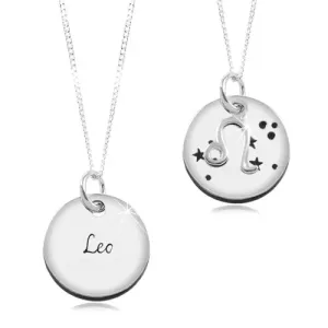 Ogrlica iz srebra 925, okrogla ploščica in verižica, zodiakalno znamenje LEV