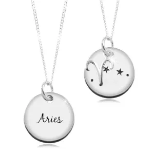 Ogrlica iz srebra 925, okrogla ploščica in verižica, zodiakalno znamenje OVEN