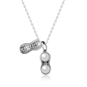 Ogrlica iz srebra 925, sijoč arašid z okroglima perlicama