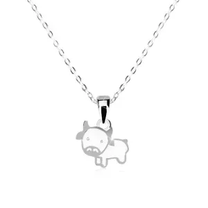 Ogrlica iz srebra 925 - sijoča krava z belo glazuro, verižica iz ovalnih členov