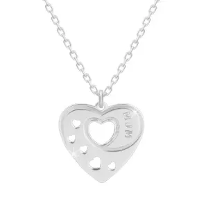 Ogrlica iz srebra 925 – simetrično srce s srčastimi izrezi, napis MUM