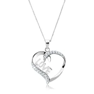 Ogrlica iz srebra čistine 925 - kontura v obliki srca, napis LOVE