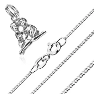 Ogrlica - sedeč par in verižica z drobnimi členi, srebro 925