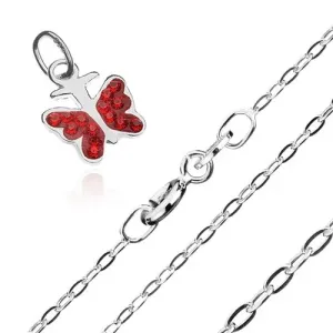 Ogrlica - verižica in obesek v obliki rdečega metulja, srebro 925