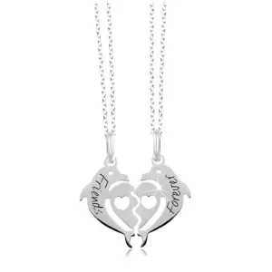 Ogrlici iz srebra 925 - razpolovljeno srce iz delfinov, Friends Forever
