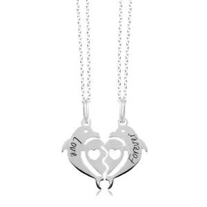Ogrlici iz srebra 925 - razpolovljeno srce iz delfinov, Love Forever