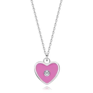 Otroška ogrlica iz 925 srebra, nastavljiva - rožnato srce, prozoren diamant