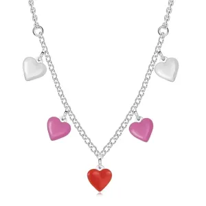Otroška srebrna ogrlica 925 – tanka verižica, srca v treh barvah
