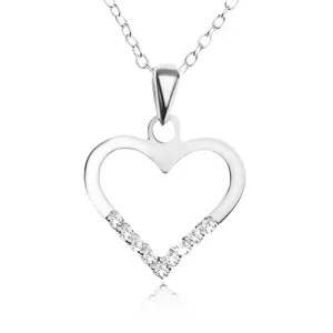 Prilagodljiva ogrlica - verižica, kontura srca, prozorni cirkoni, srebro čistine 925