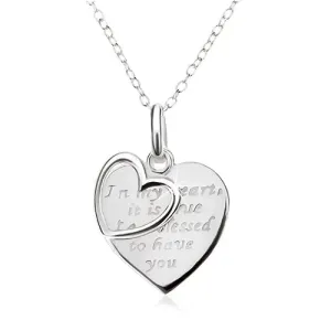Prilagodljiva ogrlica - verižica, srce z napisom, obris srca, srebro čistine 925