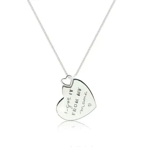 Sijoča 925 srebrna ogrlica - ploščato srce z okrasnim napisom