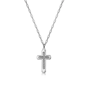 Srebena ogrlica 925 – Latinski križ, zaobljeni robovi, pletenica, karabin
