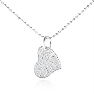 Srebrna ogrlica 925, asimetrično srce s prozornimi cirkoni